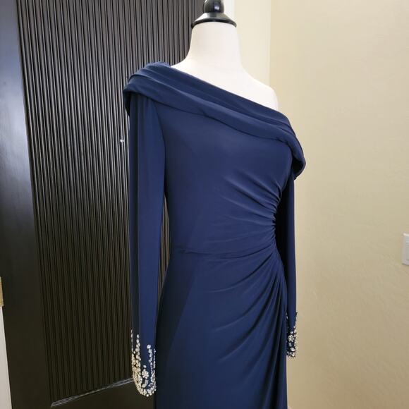 Mac Duggal 12231 Midnight Navy Blue 6 Long Sleeve Formal Maxi Gown Dress - Picture 7 of 10